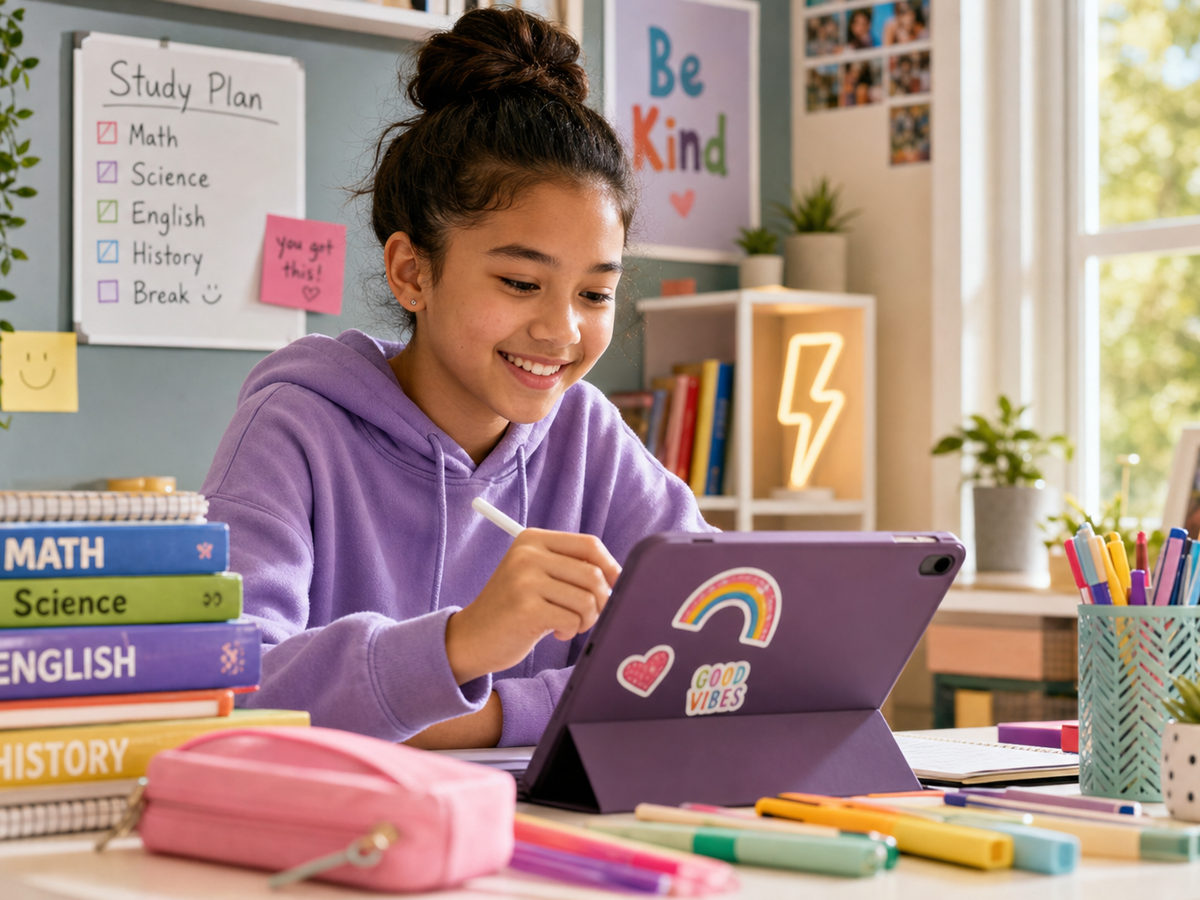 A young K-12 student exploring a lesson on a tablet.